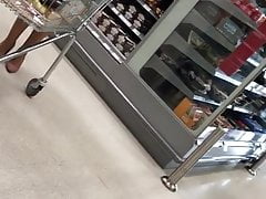 Outstanding cougar in Waitrose in naked stocking and high-heeled slippers