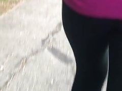 Gilf milf join in matrimony Jan on foot up with the brush yoga pants on high Omg