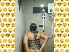 Silk Smita Shower Tease Showing Her Big Chunky Ass and Big Brown Nipples Perking and Horny