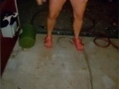 Cheating Hotwife pisses my cum out on my back porch for neighborhood to see