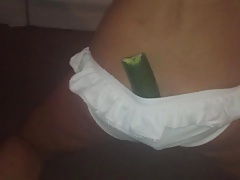 Wife dancing with cucumber in knickers
