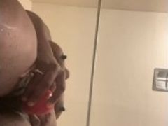 Ebony masturbating in shower