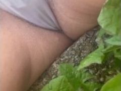 Little Public Pee In White Panties Outdoors