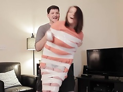 Girlfriend becomes duct tape mummy