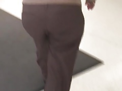 Wide booty Mexican Gilf in light brown dress pants