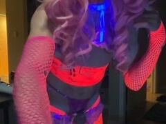 Trans party slut plugs her tight ass