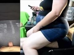 Assjob in denim skirt by BBW Stepmother crushing balls & cock with thighjob until cumshot