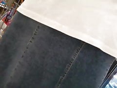 Dark-hued grandmother upmicroskirt jean microskirt