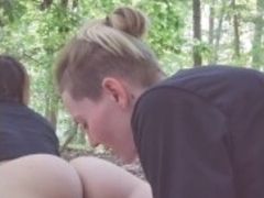 HORNY LESBIAN GETS PUSSY SUCKED HARD  IN WOODS ??�?
