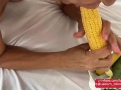 Stepmom insert corn cucumber in wet pussy real orgasm self pleasure